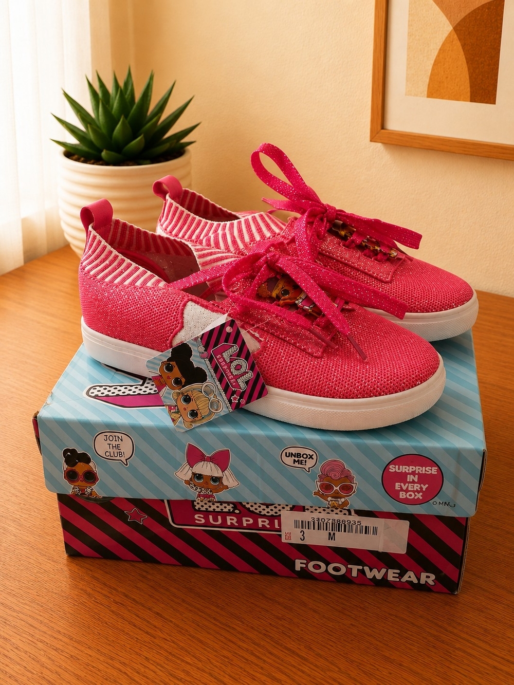 L.O.L. Surprise! Girls' Hot Pink Glitter Knit Lace-Up Sneakers Size 3M